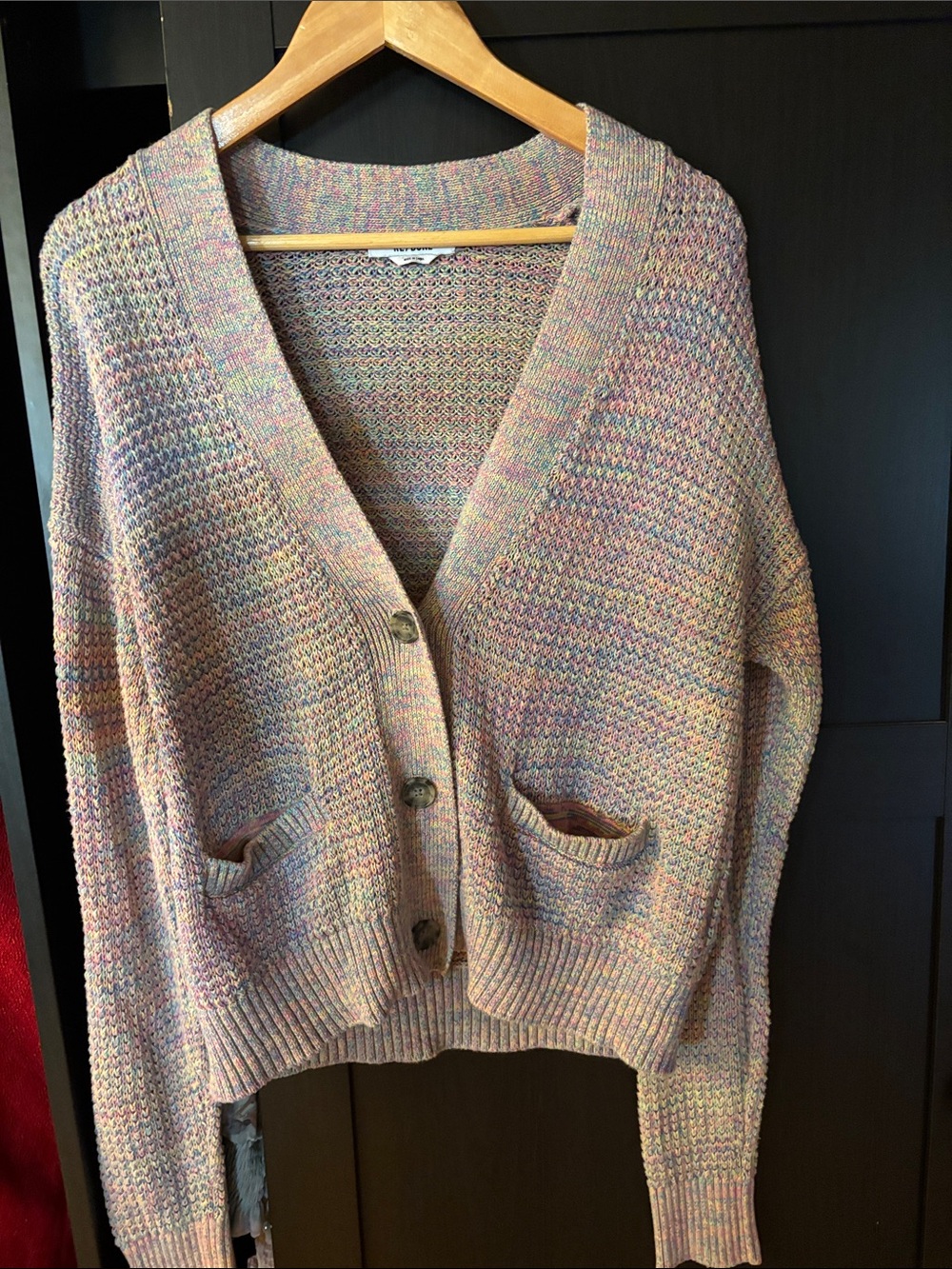 Re/Done Pastel Multicolor V-Neck Button Cardigan